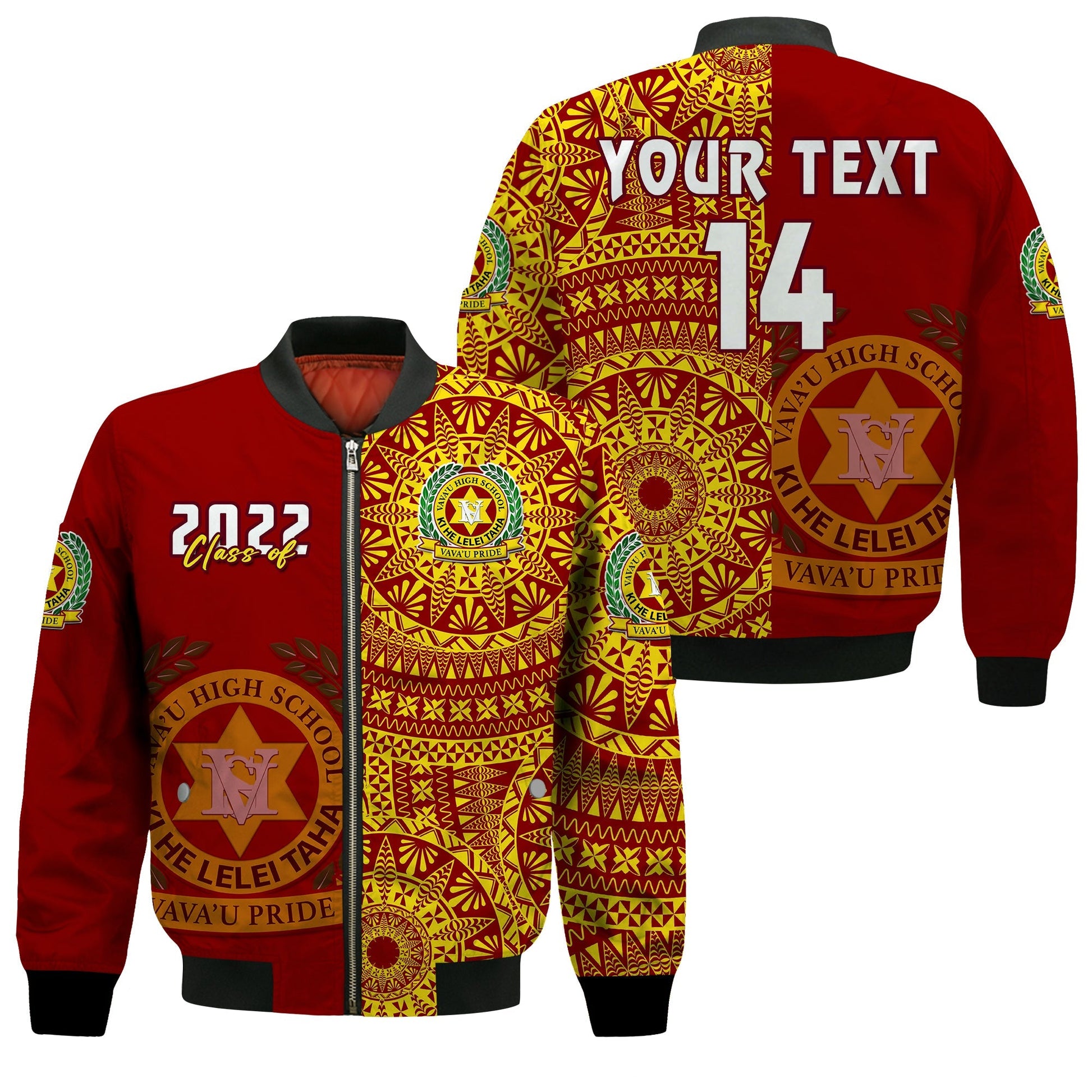 (Custom Text And Number) Tonga Vavau High School Bomber Jacket Class Of Year Tongan Ngatu Pattern