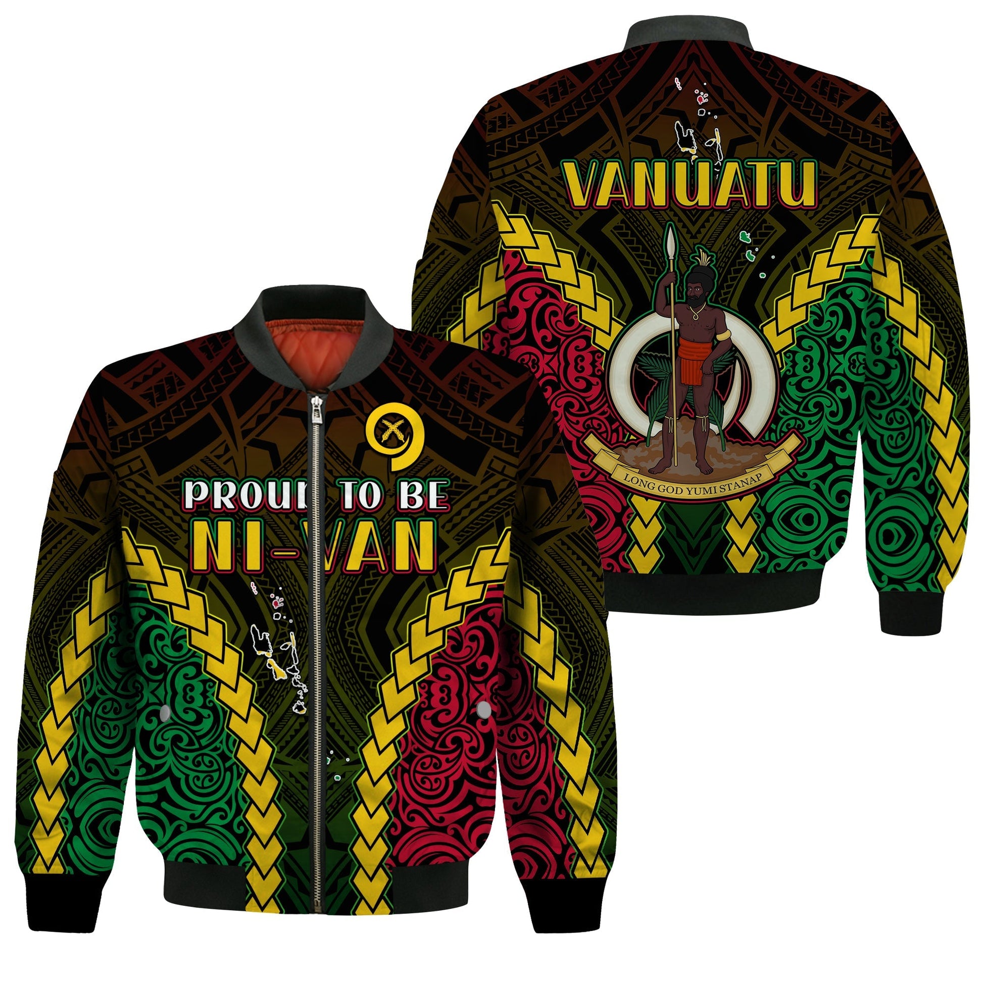 Vanuatu Indigenous Bomber Jacket Proud To Be Ni Vanuatu Polynesian Pattern