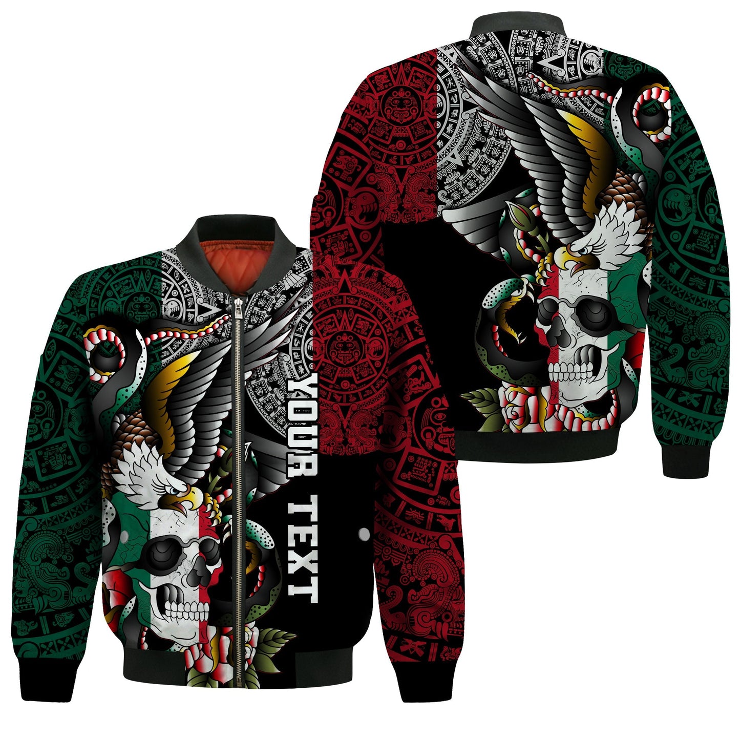 (Custom Personalised) Mexico Bomber Jacket Mexican Skull Eagle With Angry Snake