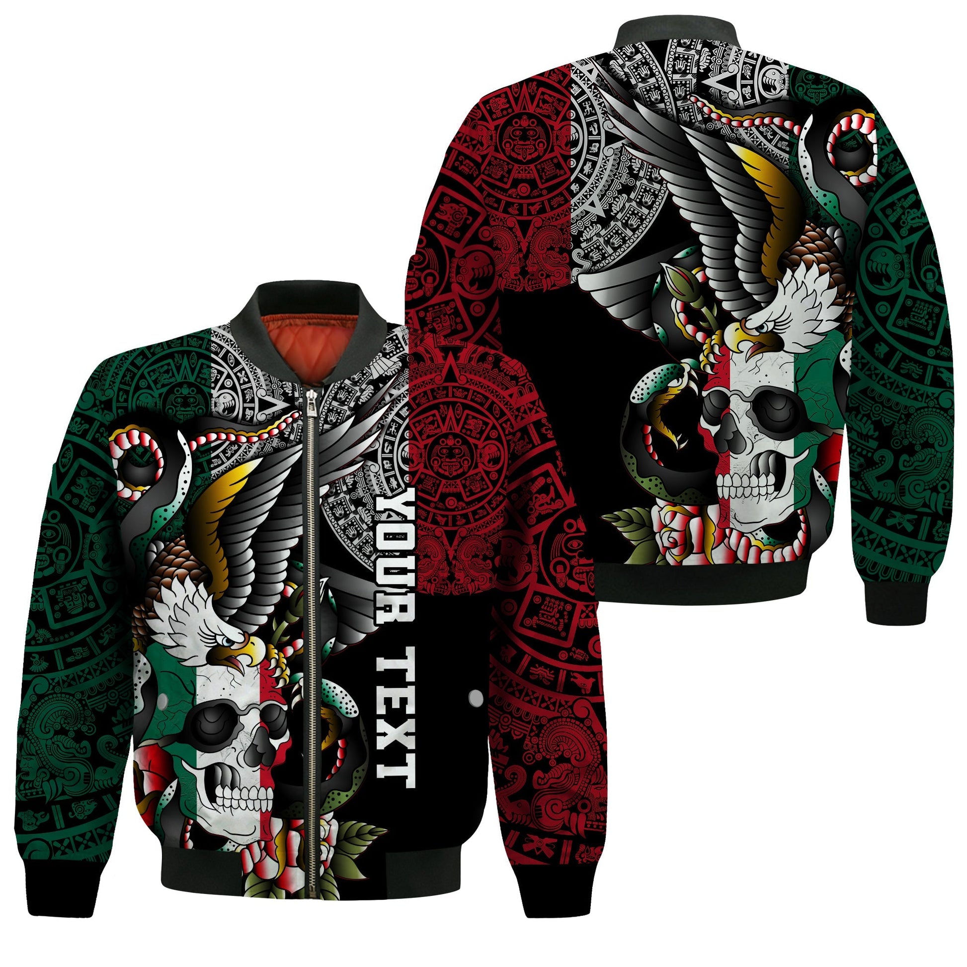 (Custom Personalised) Mexico Bomber Jacket Mexican Skull Eagle With Angry Snake