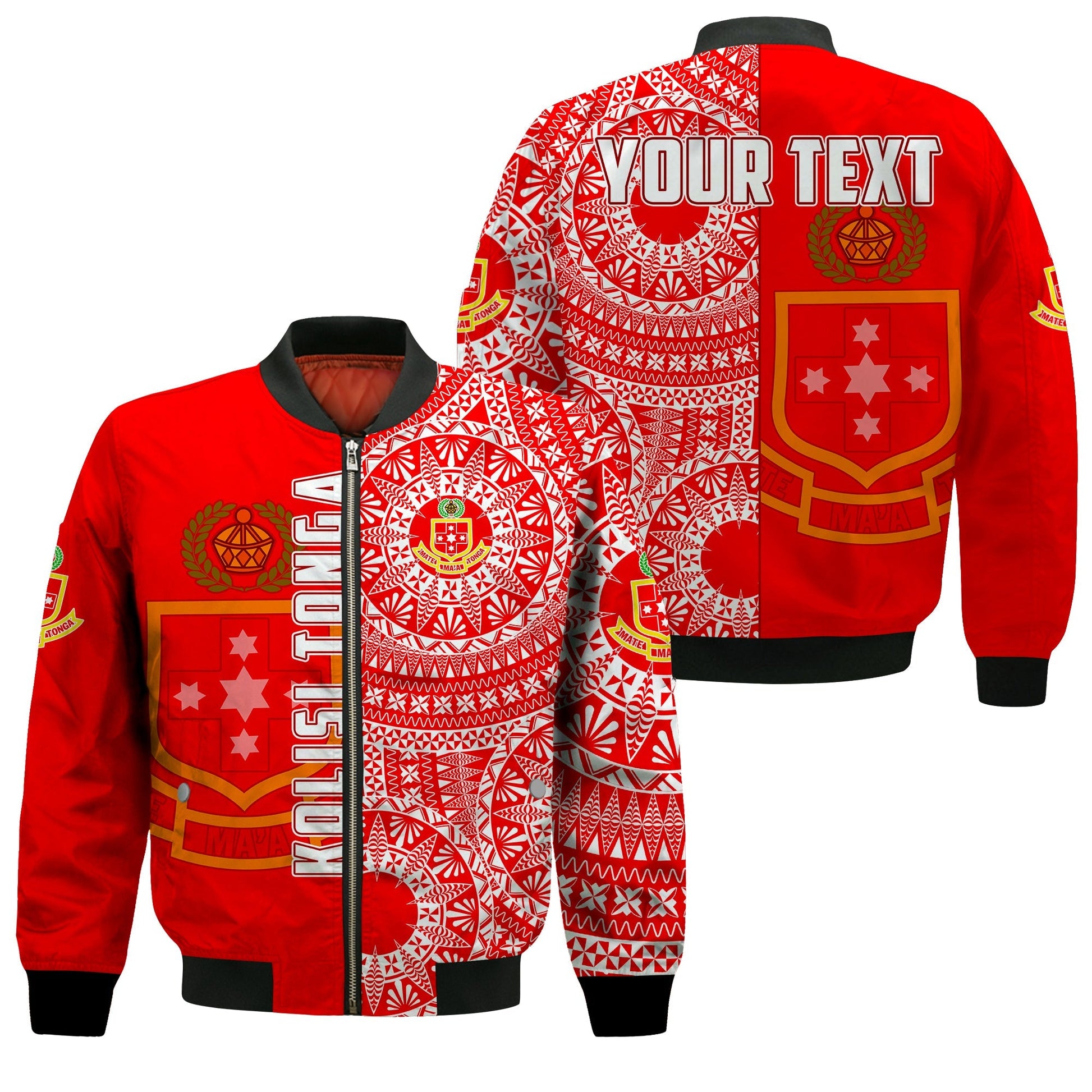 (Custom Personalised) Kolisi Tonga High School Bomber Jacket Tongan Ngatu Pattern