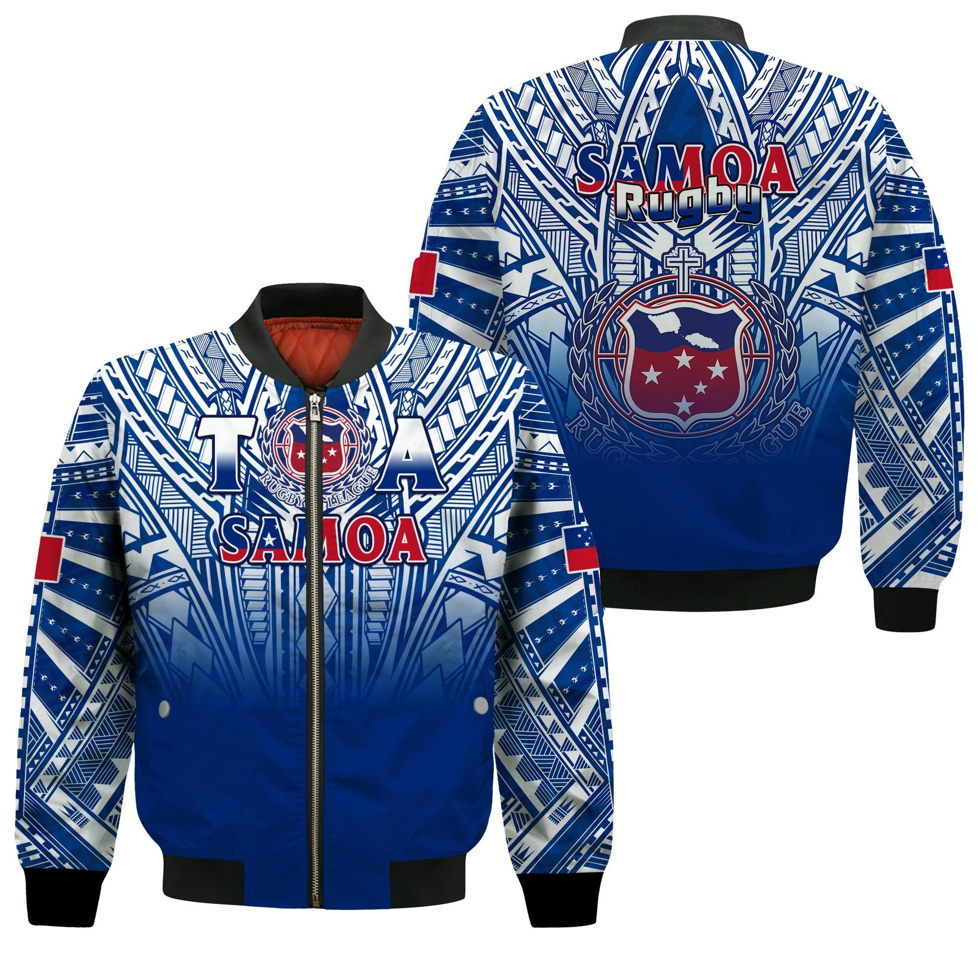Samoa Rugby Bomber Jacket Toa Samoa Polynesian Pacific White Version