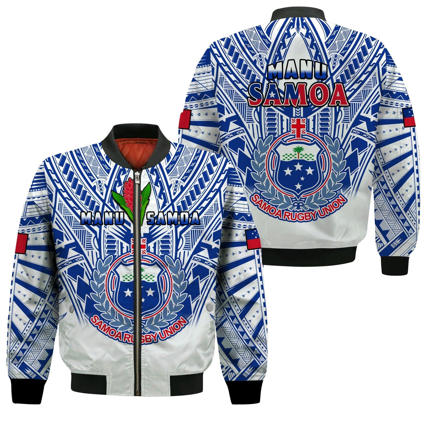 Samoa Rugby Bomber Jacket Manu Samoa 7s Ginger White Polynesian
