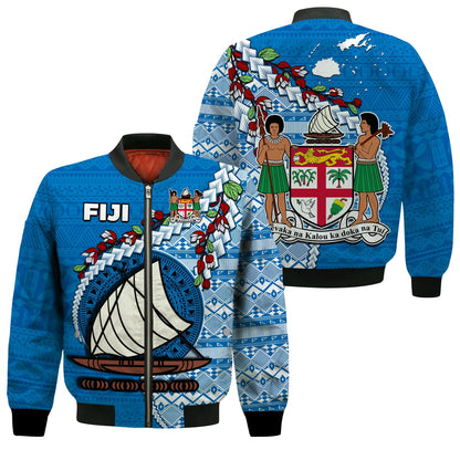 Fiji Bomber Jacket Fijian Drua Mix Tagimaucia Flower Blue Style