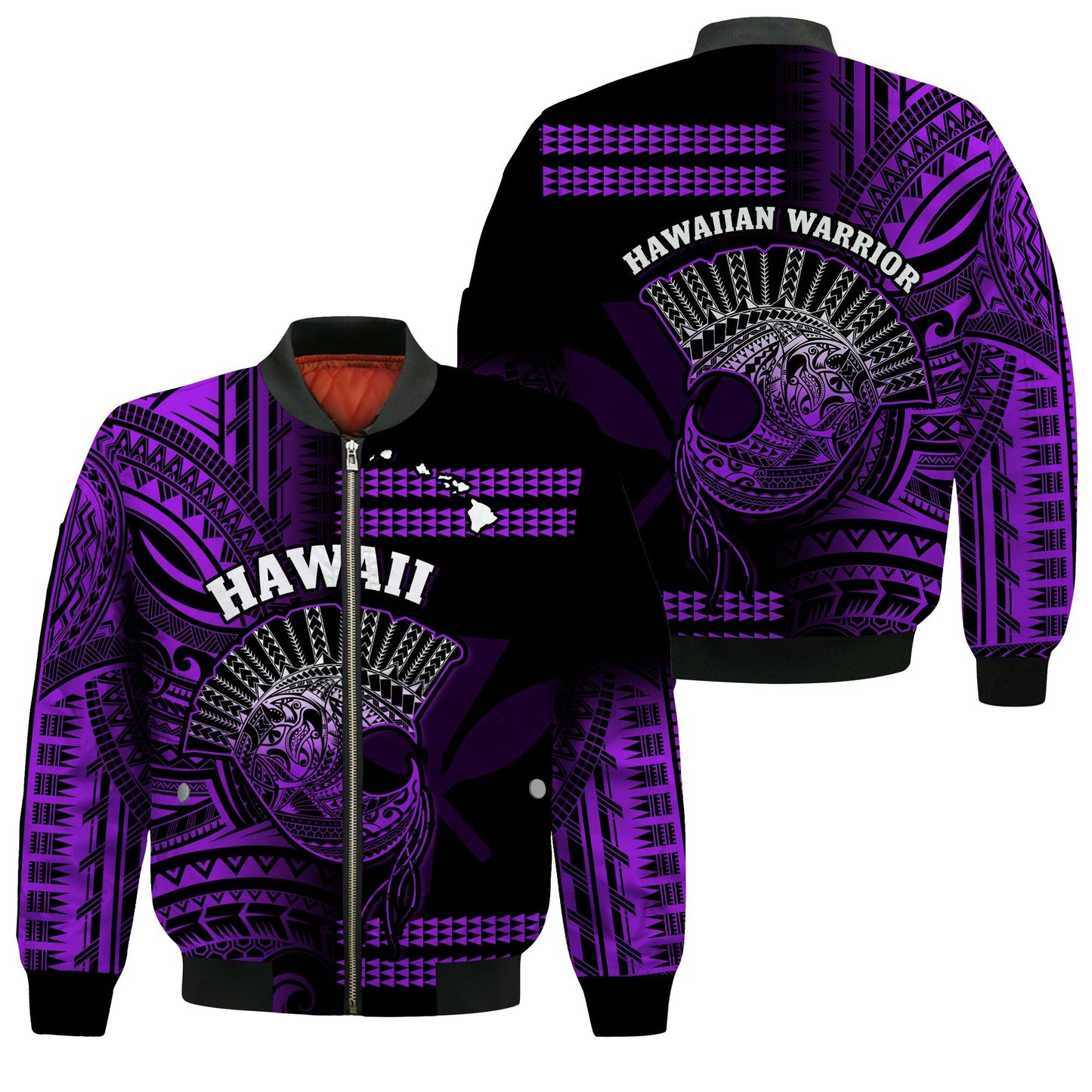 Hawaii Bomber Jacket Kakau Warrior Helmet Gradient Purple Polynesian