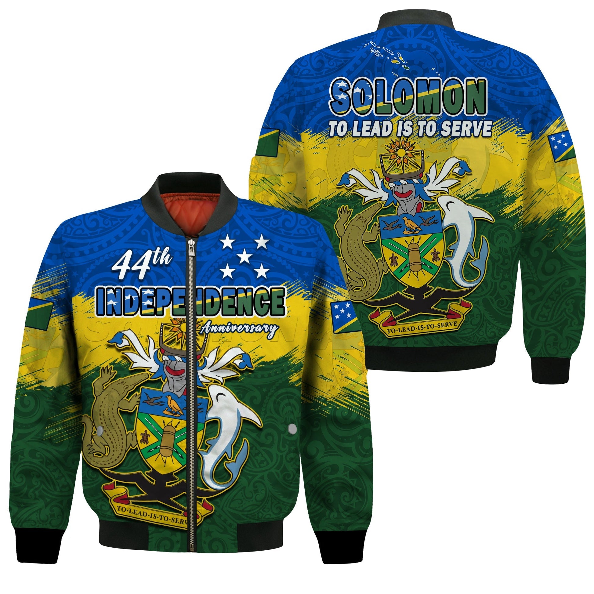 Solomon Islands Bomber Jacket Happy 44th Independence Anniversary Polynesian Pattern