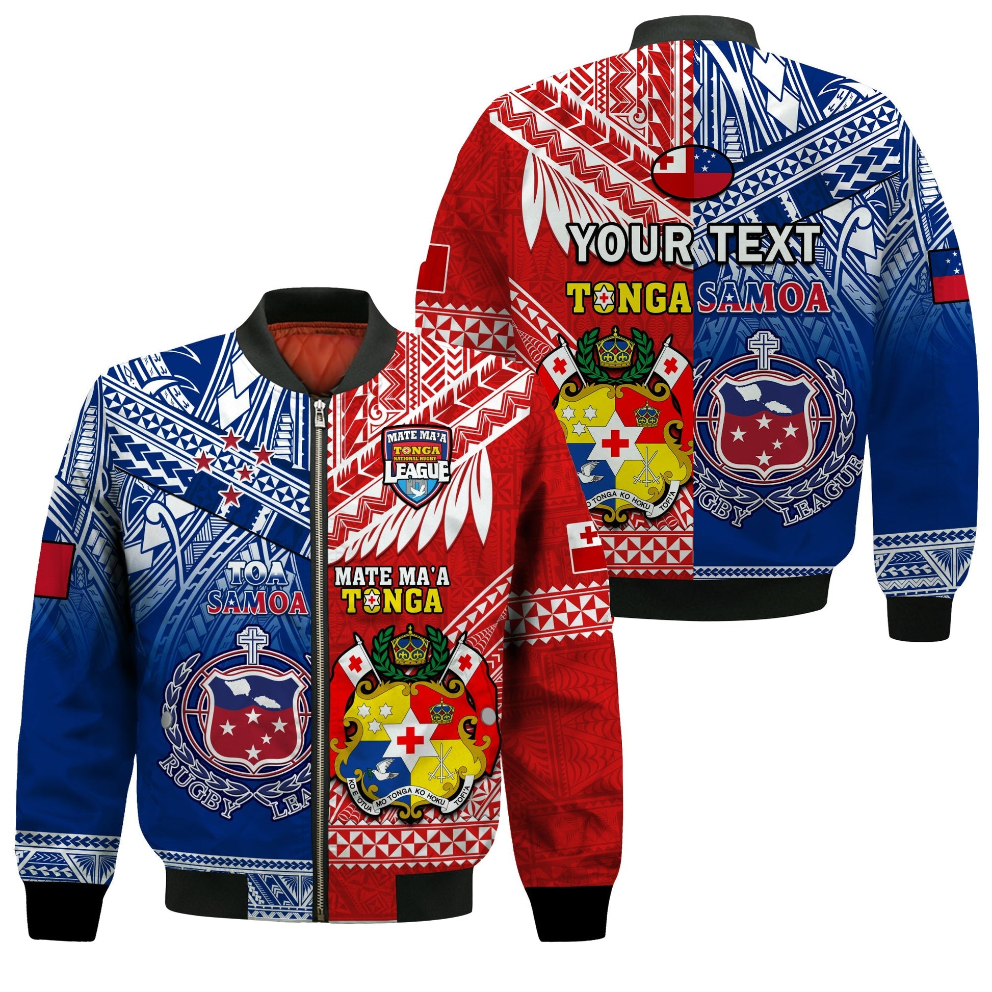 (Custom Personalised) Mate Maa Tonga And Toa Samoa Rugby Bomber Jacket Polynesian Pattern