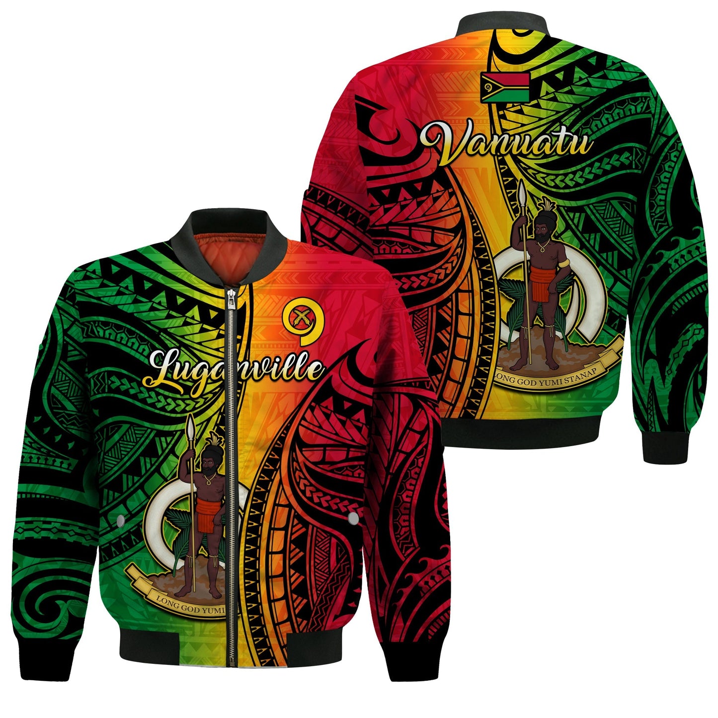 Vanuatu Bomber Jacket Luganville Polynesian Reggae Coat Of Arms