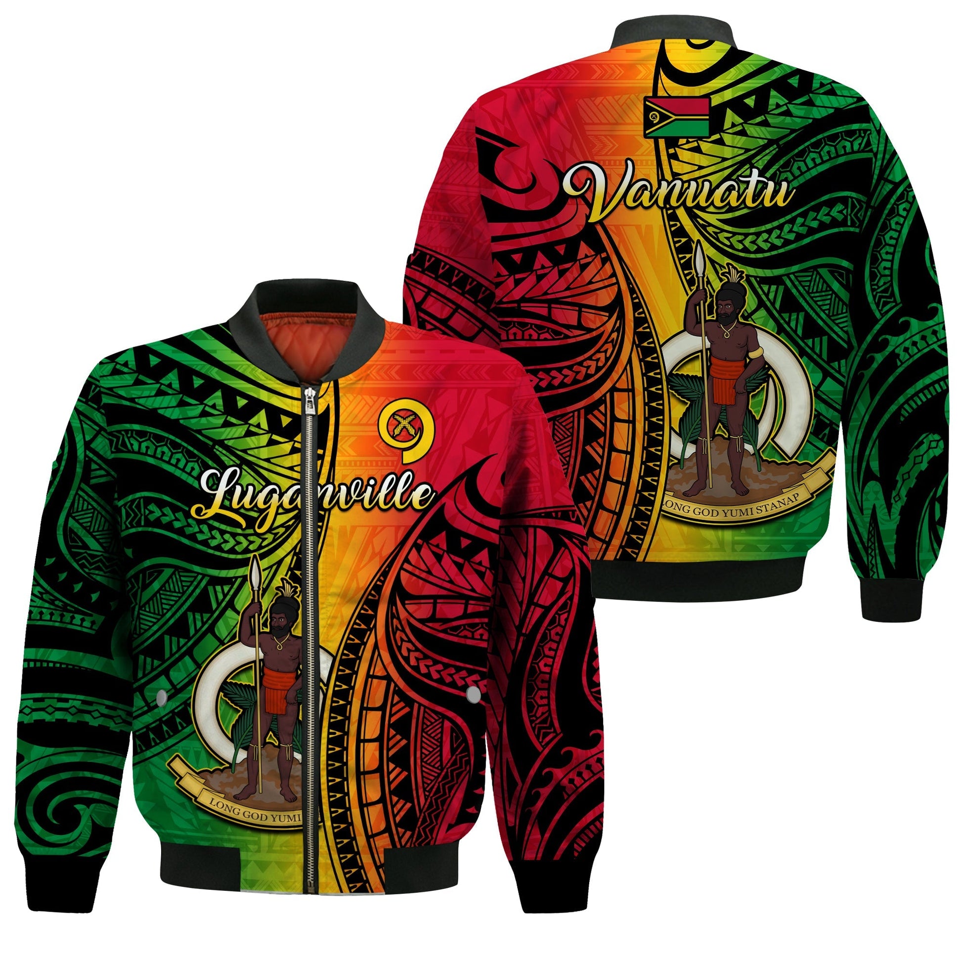 Vanuatu Bomber Jacket Luganville Polynesian Reggae Coat Of Arms