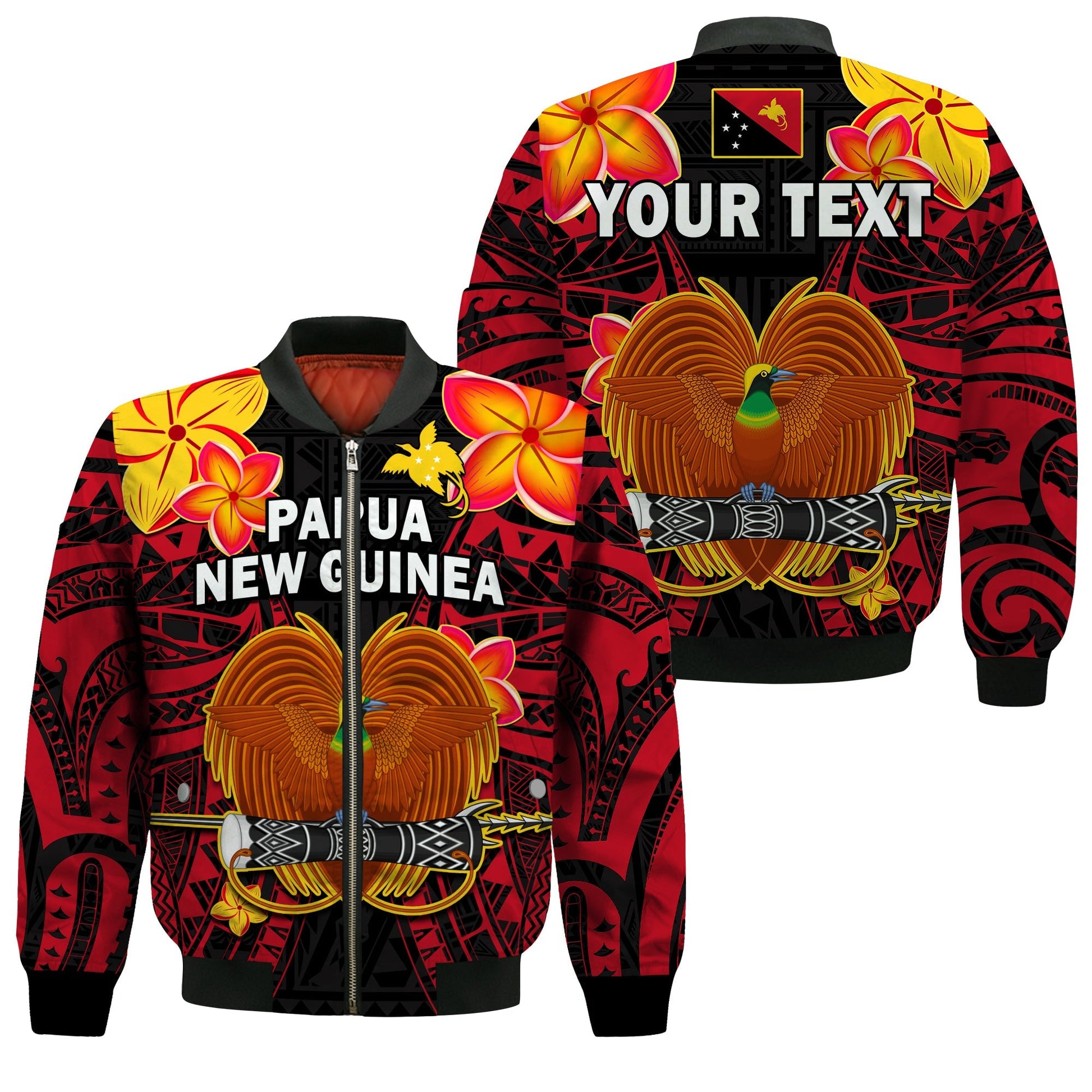 (Custom Personalised) Papua New Guinea Bomber Jacket PNG Bird Of Paradise Polynesian Pattern
