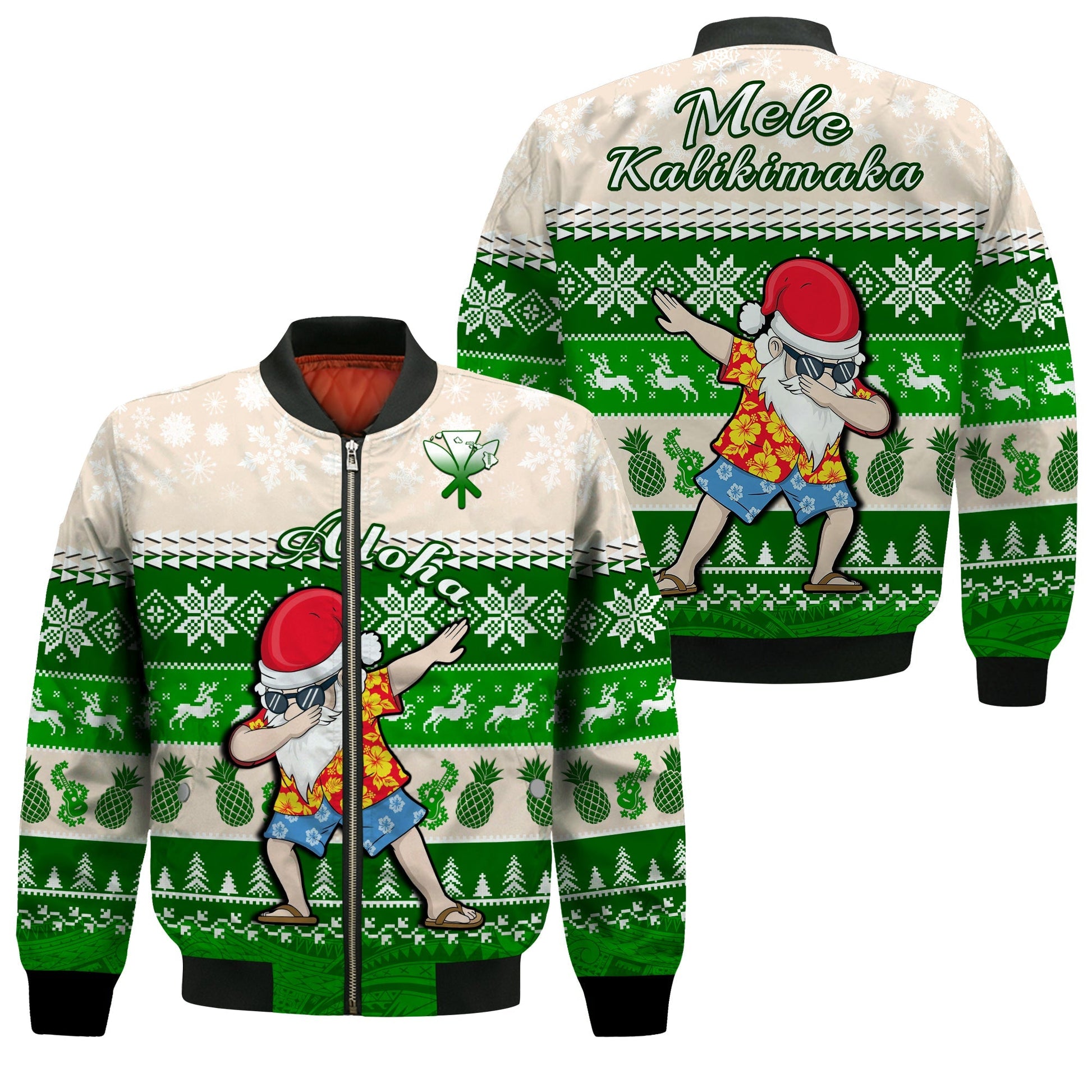 Hawaii Mele Kalikimaka Bomber Jacket Dabbing Santa Green Merry Christmas