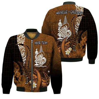 (Custom Personalised) New Caledonia Bomber Jacket Nautilus Gold Polynesian Hibiscus