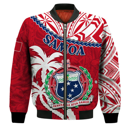 Samoa Bomber Jacket Samoan Coat Of Arms With Coconut Red Style