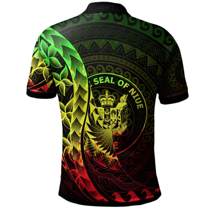 Niue Polo Shirt - Polynesian Pattern Style Reggae Color