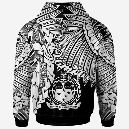 Samoa Polynesian Hoodie Tribal Wave Tattoo White