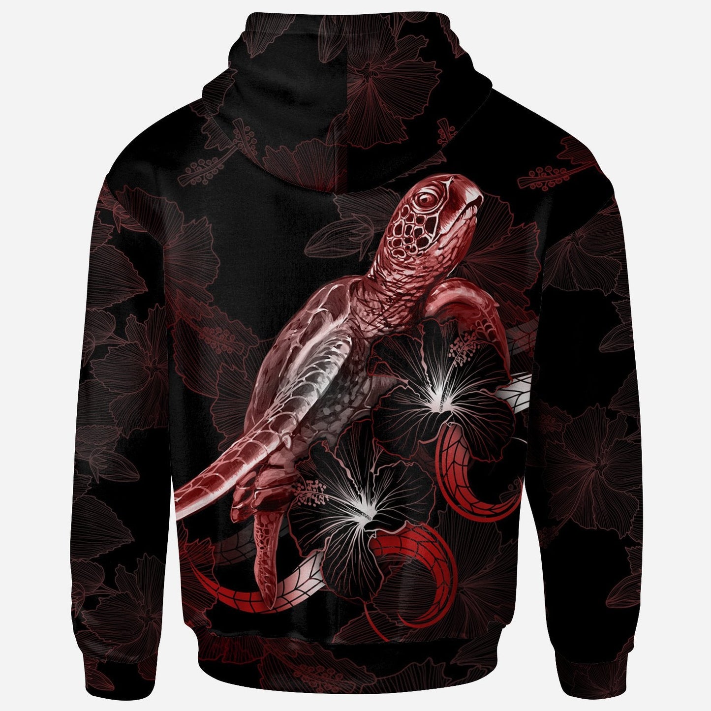 CNMI Polynesian Hoodie Turtle With Blooming Hibiscus Red