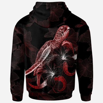 CNMI Polynesian Hoodie Turtle With Blooming Hibiscus Red