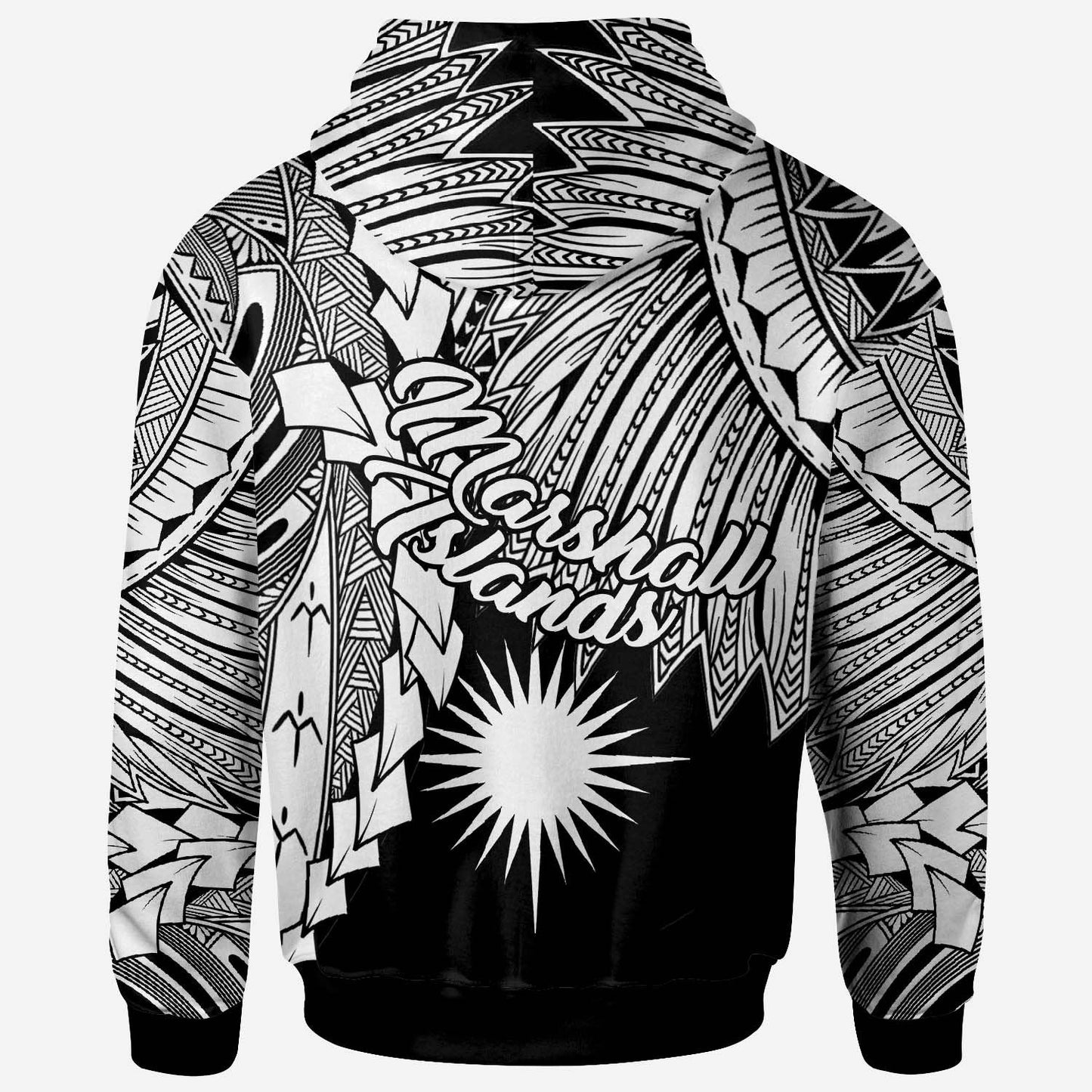 Custom Text Marshall Islands Polynesian Custom Personalised Hoodie Tribal Wave Tattoo White