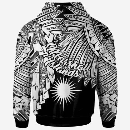 Custom Text Marshall Islands Polynesian Custom Personalised Hoodie Tribal Wave Tattoo White