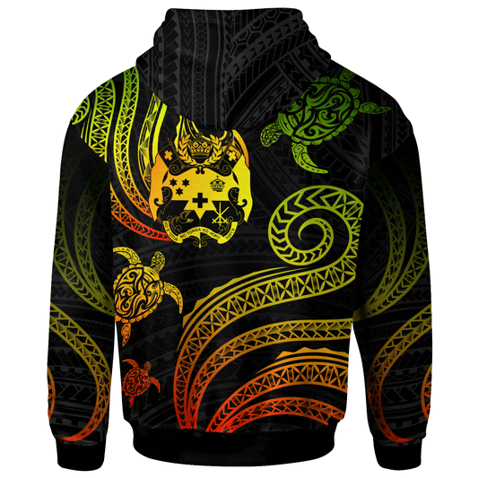 Tonga Coat of Arms Hoodie Polynesian Turtle With Pattern Reggae Zip Up Hoodie