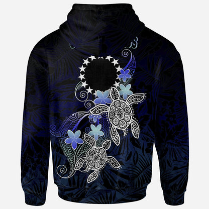 Cook Islands Polynesian Hoodie Blue Turtle Couple