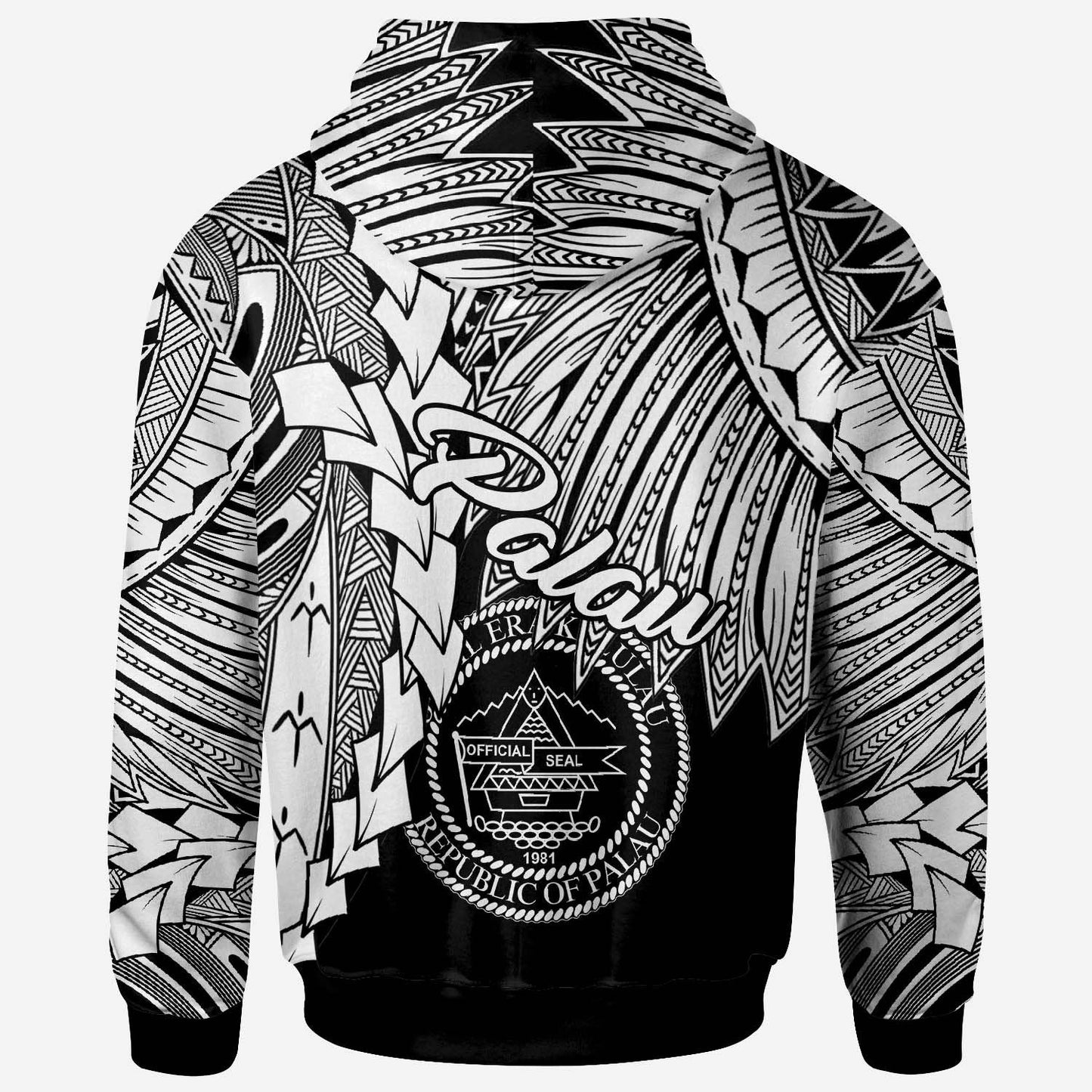 Palau Polynesian Hoodie Tribal Wave Tattoo White