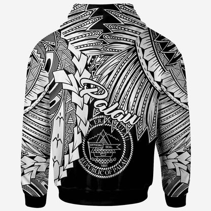Palau Polynesian Hoodie Tribal Wave Tattoo White