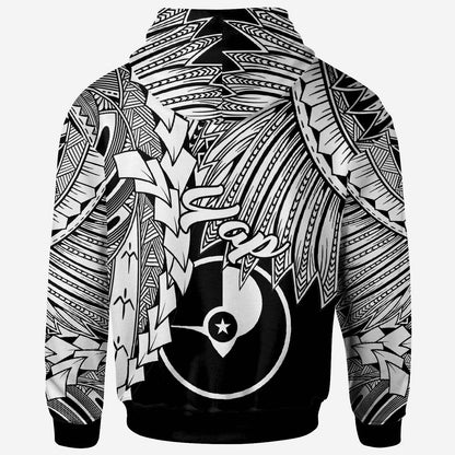 Yap Micronesian Hoodie Tribal Wave Tattoo White