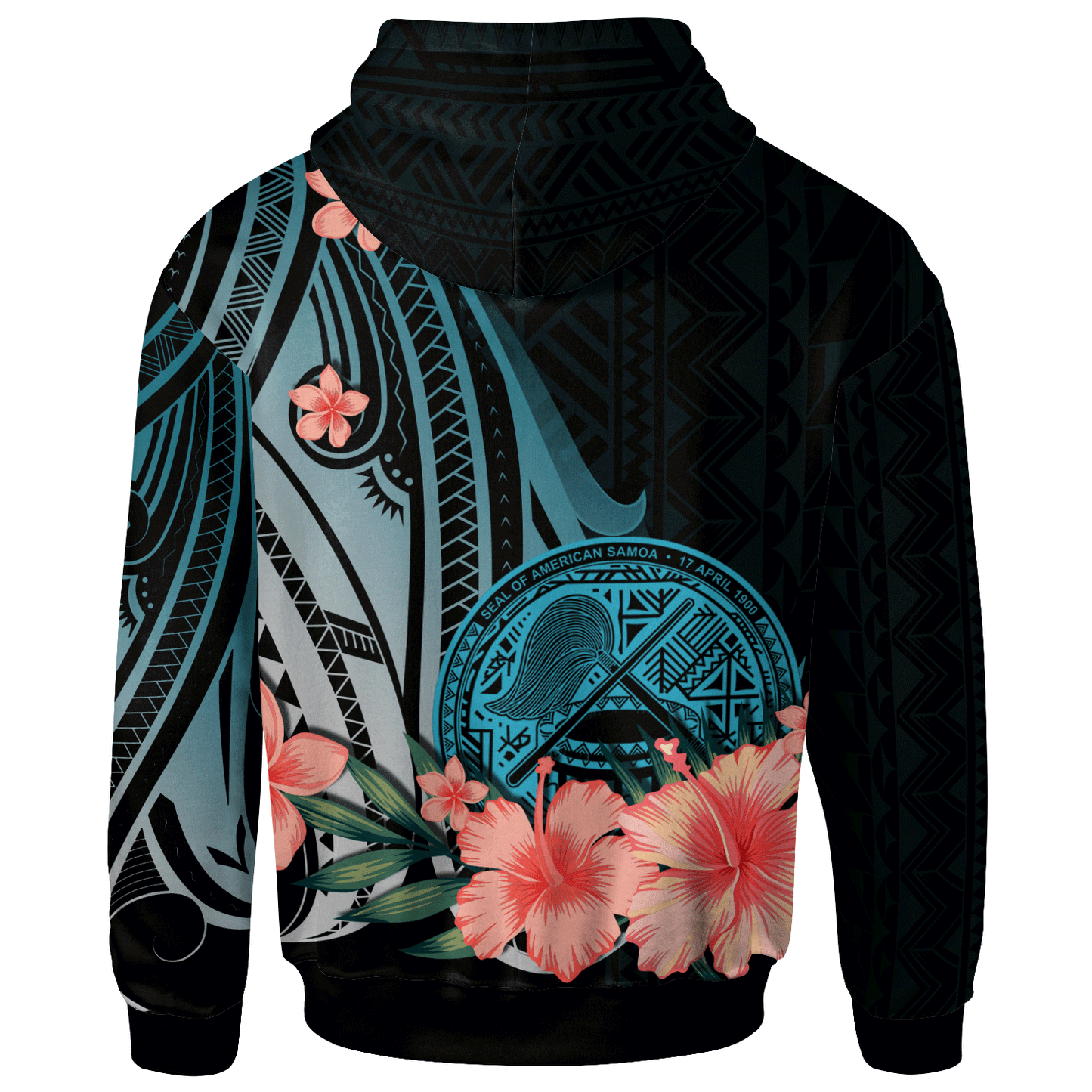 Custom Text American Samoa Personalised Custom Hoodie Turquoise Polynesian Hibiscus Pattern Style
