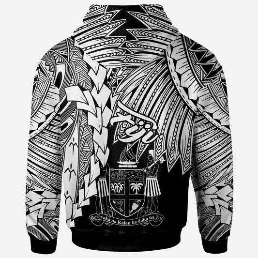 Fiji Polynesian Hoodie Tribal Wave Tattoo White