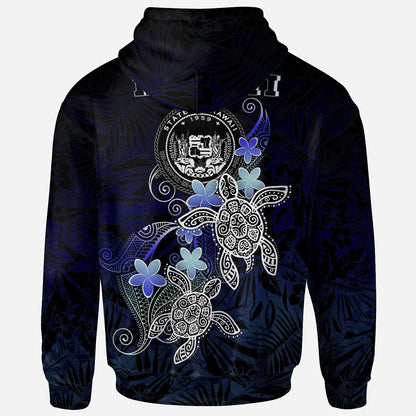Hawaii Polynesian Hoodie Blue Turtle Couple