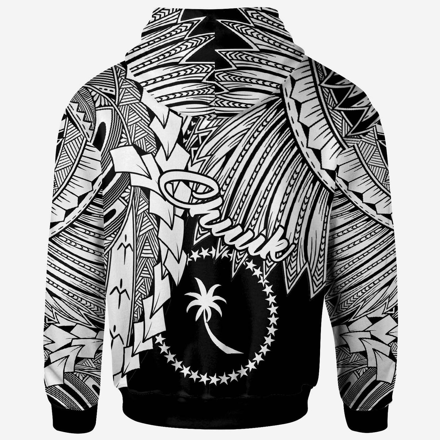 Chuuk Polynesian Hoodie Tribal Wave Tattoo White