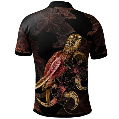 FiJi Polynesian Polo Shirt - Turtle With Blooming Hibiscus Gold