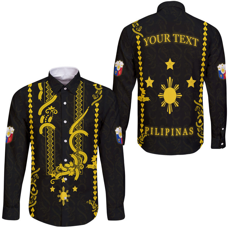 (Custom Personalised) Philippines Hawaii Long Sleeve Button Shirt Pechera With Side Barong Patterns