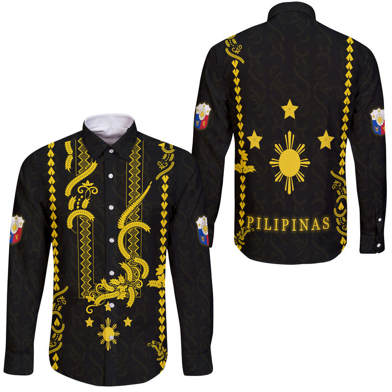 Philippines Hawaii Long Sleeve Button Shirt Pechera With Side Barong Patterns