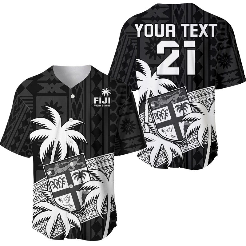 (Custom Text And Number) Fiji Rugby Sevens Baseball Jersey Tapa Palm Tree and Fijian Coat of Arms