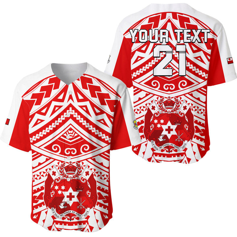 (Custom Text And Number) Tonga Rugby Sevens Baseball Jersey Coat of Arms Tribal Polynesian Pattern