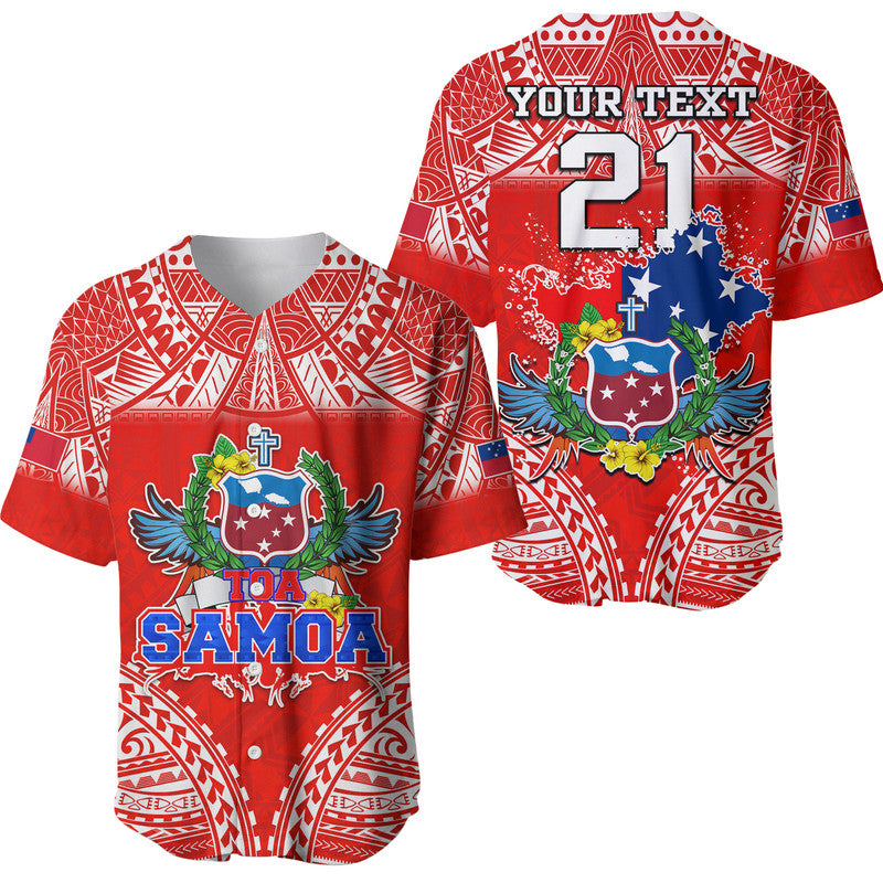 (Custom Personalised) Toa Samoa Polynesian Rugby Baseball Jersey Samoan Flag Red Color