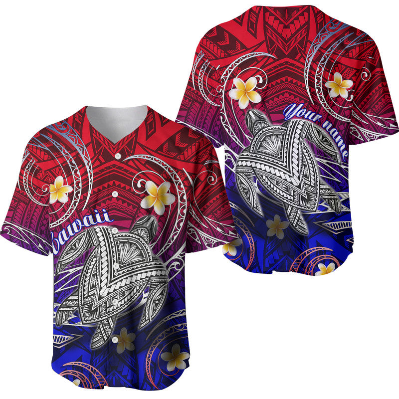 (Custom Personalised) Hawaii Baseball Jersey Hawaiian Turtle Plumeria Mixed Polynesian Style