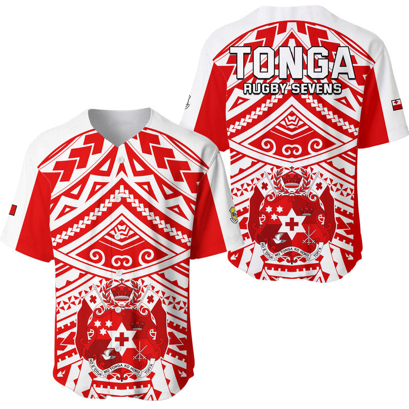 Tonga Rugby Sevens Baseball Jersey Coat of Arms Tribal Polynesian Pattern