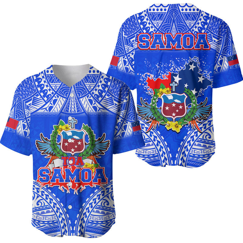 Toa Samoa Polynesian Rugby Baseball Jersey Samoan Flag Blue Color