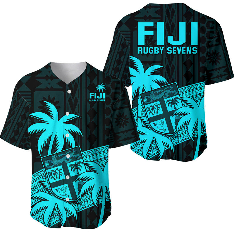Fiji Rugby Sevens Baseball Jersey Tapa Palm Tree and Fijian Coat of Arms