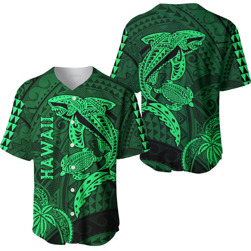 Hawaii Baseball Jersey Shark and Turtle Mix Kakau Green