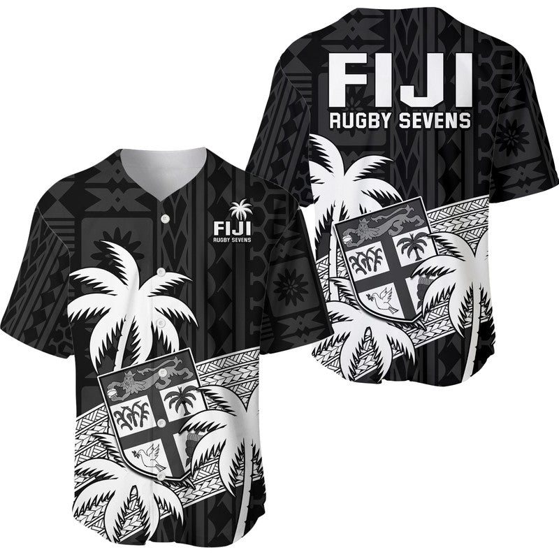 Fiji Rugby Sevens Baseball Jersey Tapa Palm Tree and Fijian Coat of Arms