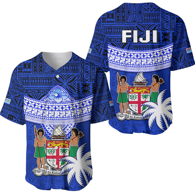 Fiji Coat Of Arms Baseball Jersey Polynesian Tapa Palm Tree