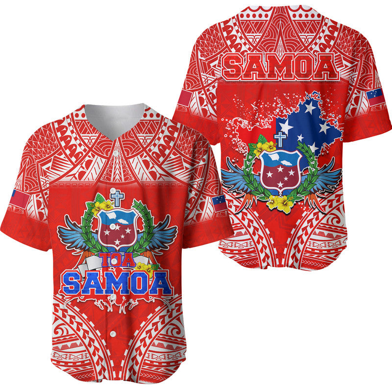 Toa Samoa Polynesian Rugby Baseball Jersey Samoan Flag Red Color