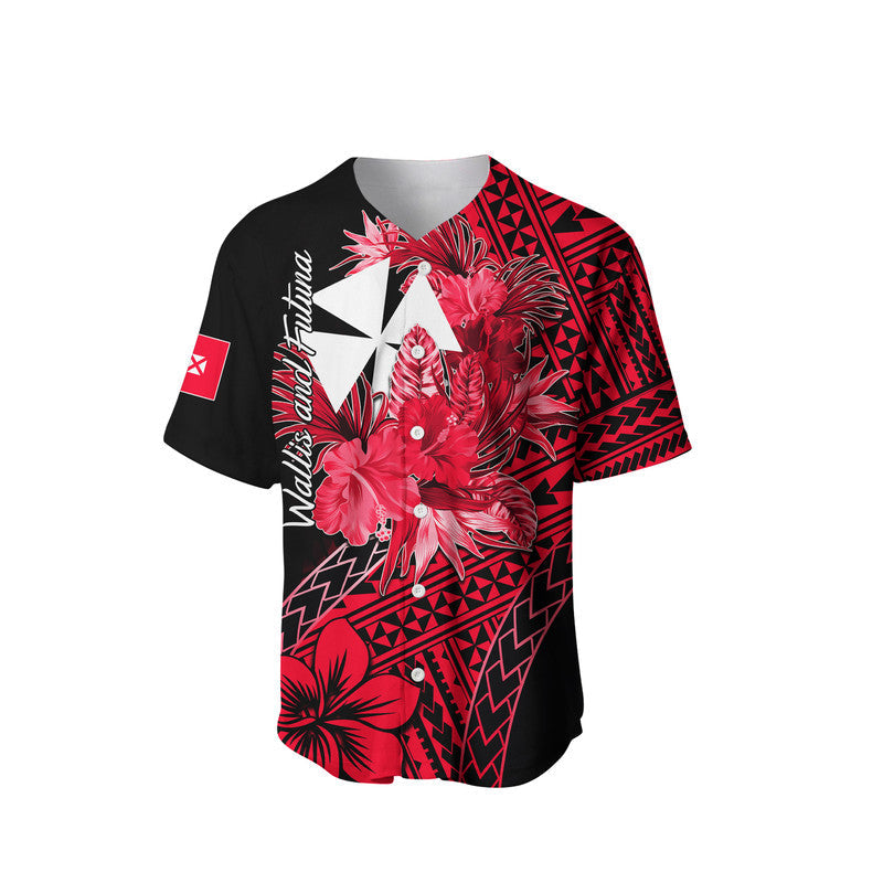 Wallis and Futuna Baseball Jersey Hibiscus Red No.2 Color