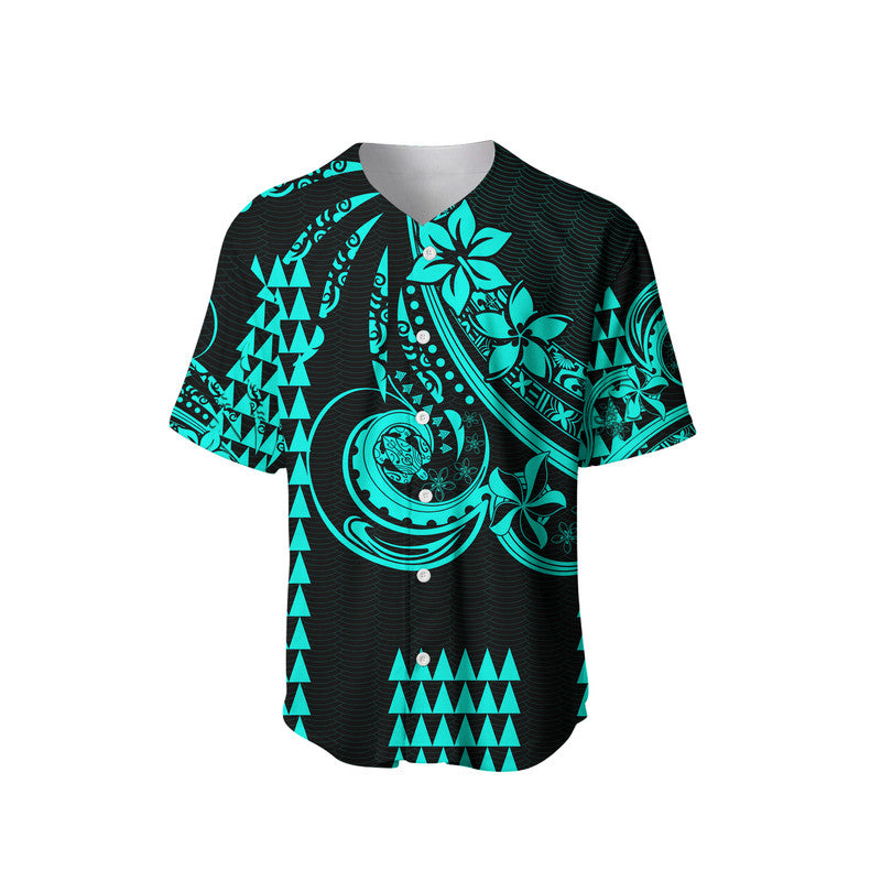 (Custom Personalised) Kakau Hawaiian Polynesian Baseball Jersey Turquoise Green
