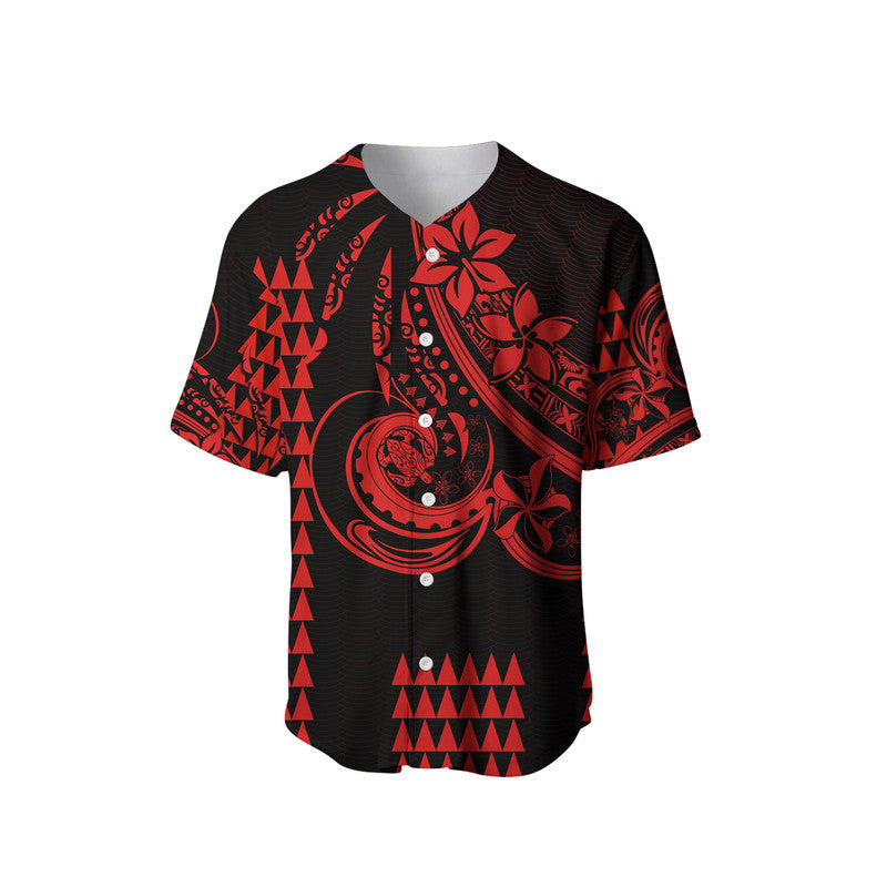 (Custom Personalised) Kakau Hawaiian Polynesian Baseball Jersey Red