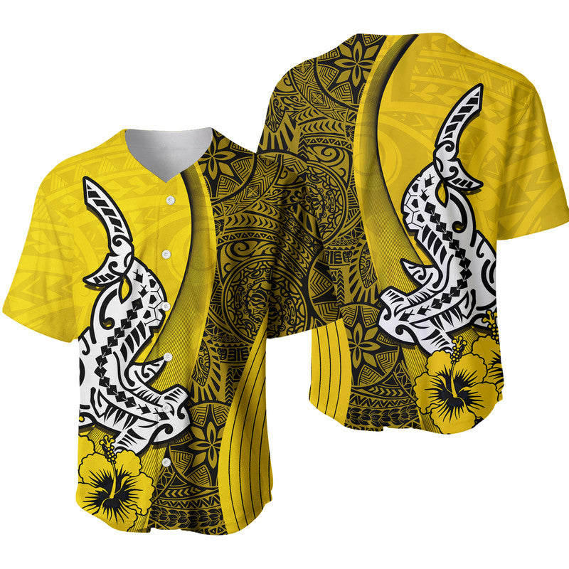 Hawaiian Shark Polynesian Baseball Jersey Vibe Yellow Style